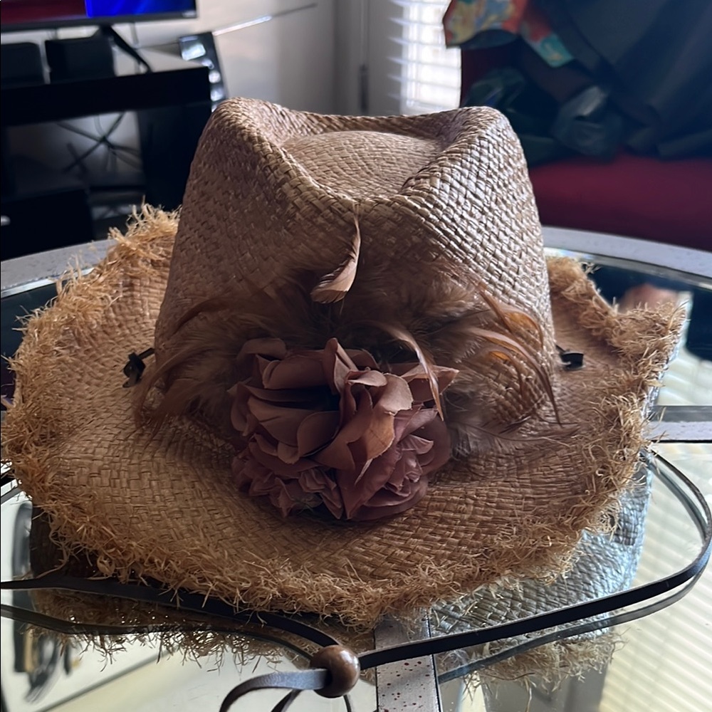 Elegant Brown Straw Hat with Floral Accent